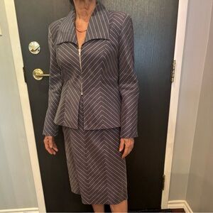 Elegant Gray Pinstripe Skirt Suit